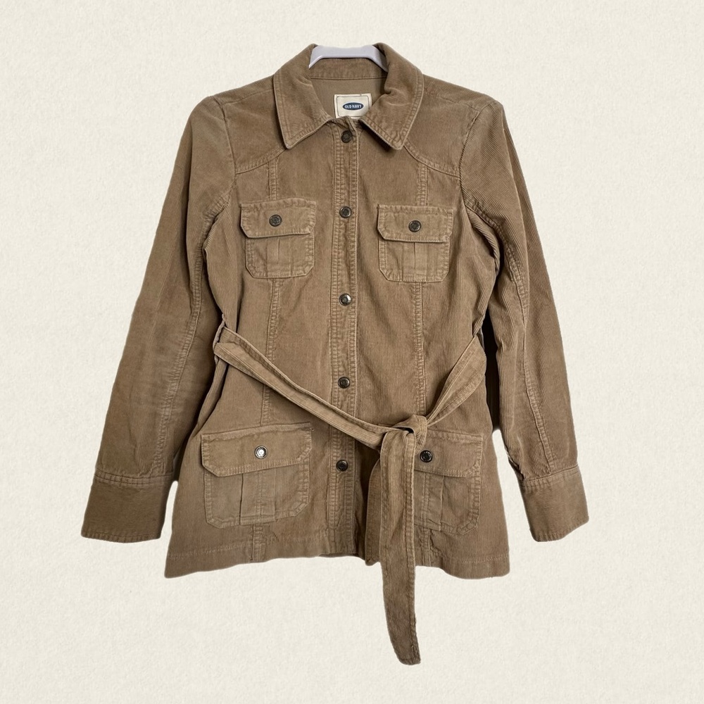 Old Navy Vintage Y2K Corduroy Long Sleeve Tie Waist Snap Front Jacket